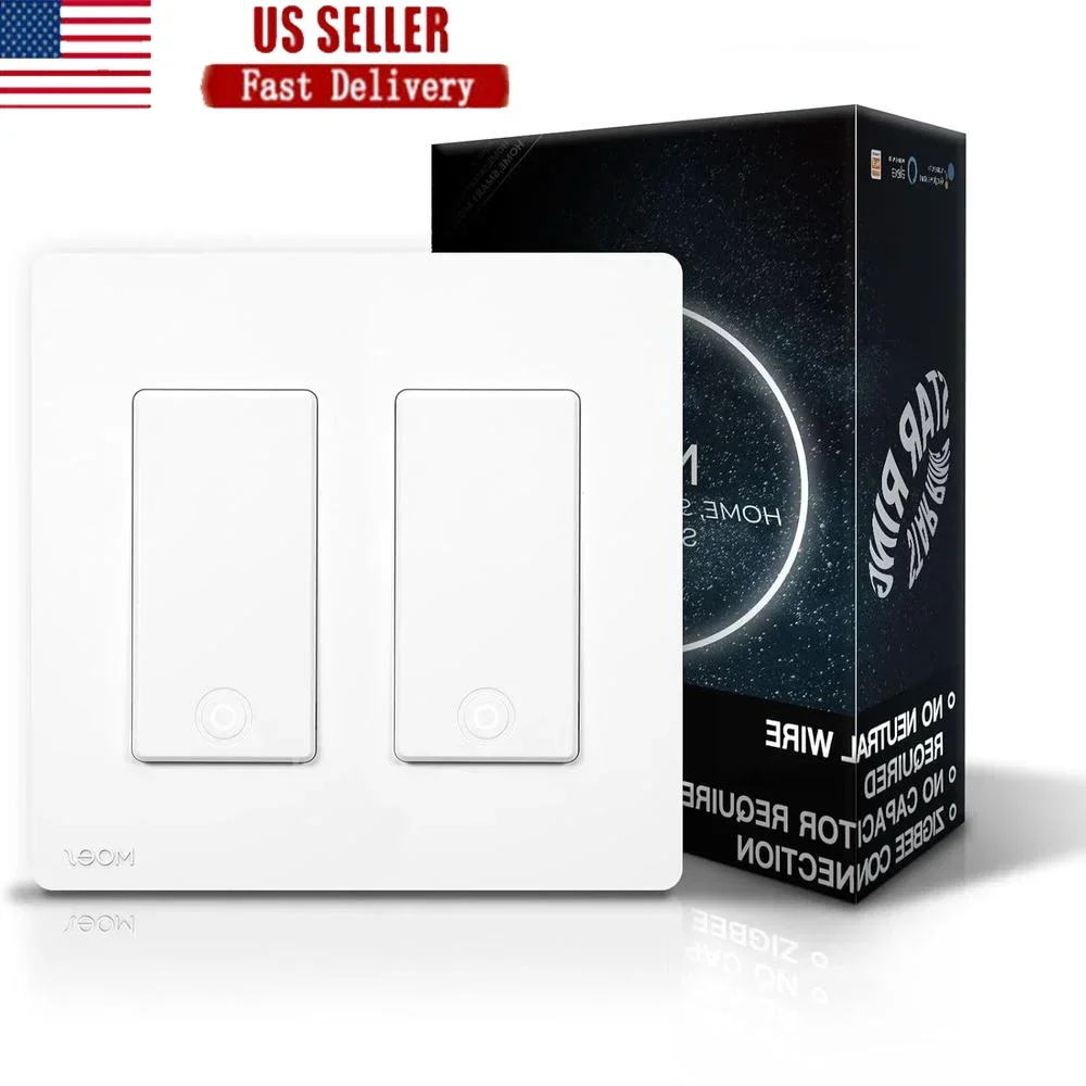 

Zigbee 2-бандовый интеллектуальный переключатель без нейтрального провода, голосовое управление, совместимое с Google Assistant, приложение Alexa, таймер, дистанционное управление