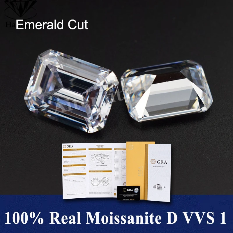 1.0ct Emerald Cut Moissanite Stones Pass Diamond Tester Pen GRA Certificates D VVS1 Cheapest Factory Price Moissanite