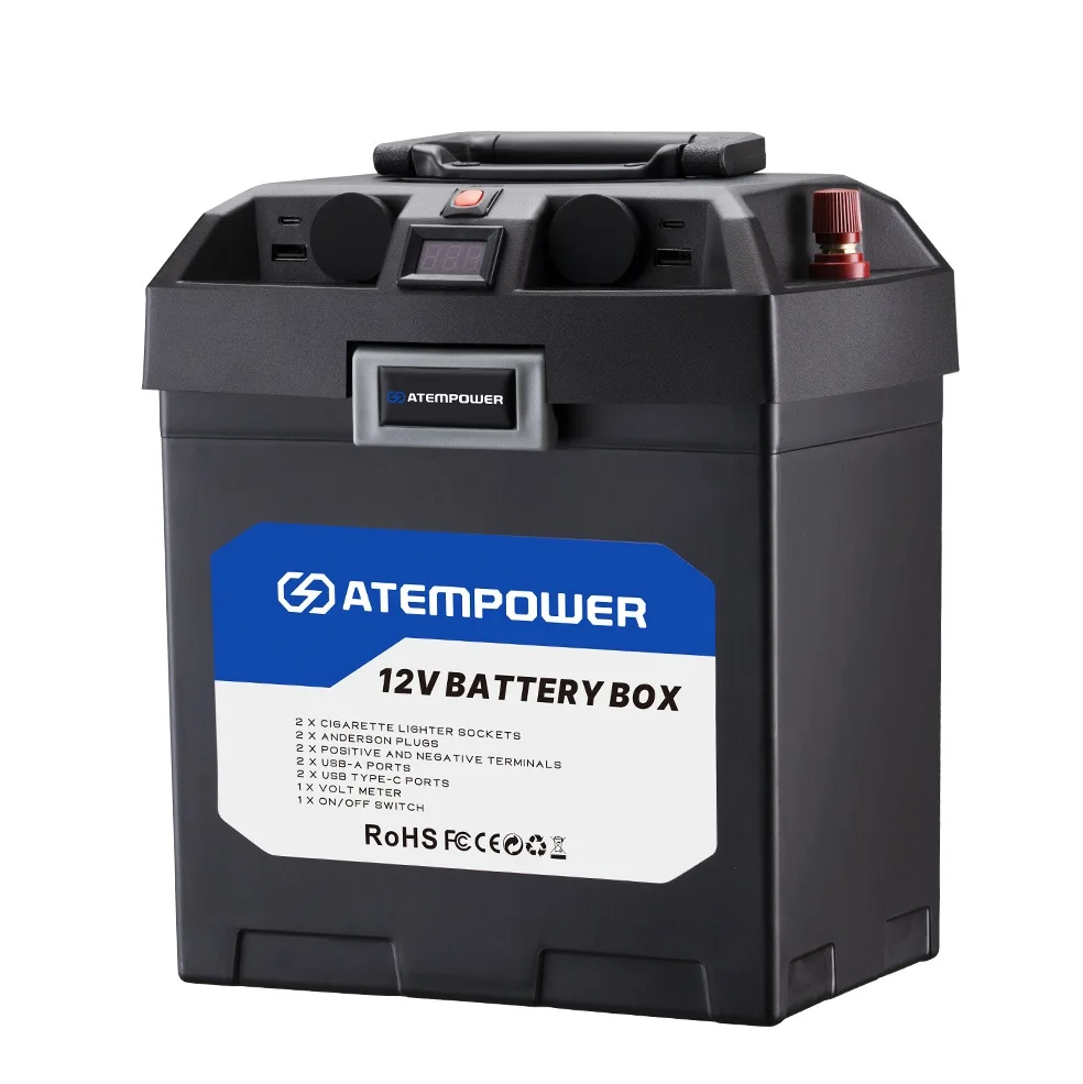 

12V Plastic Waterproof AGM Deep Cycle Marine Empty USB Camping Portable Battery Box For RV Boat