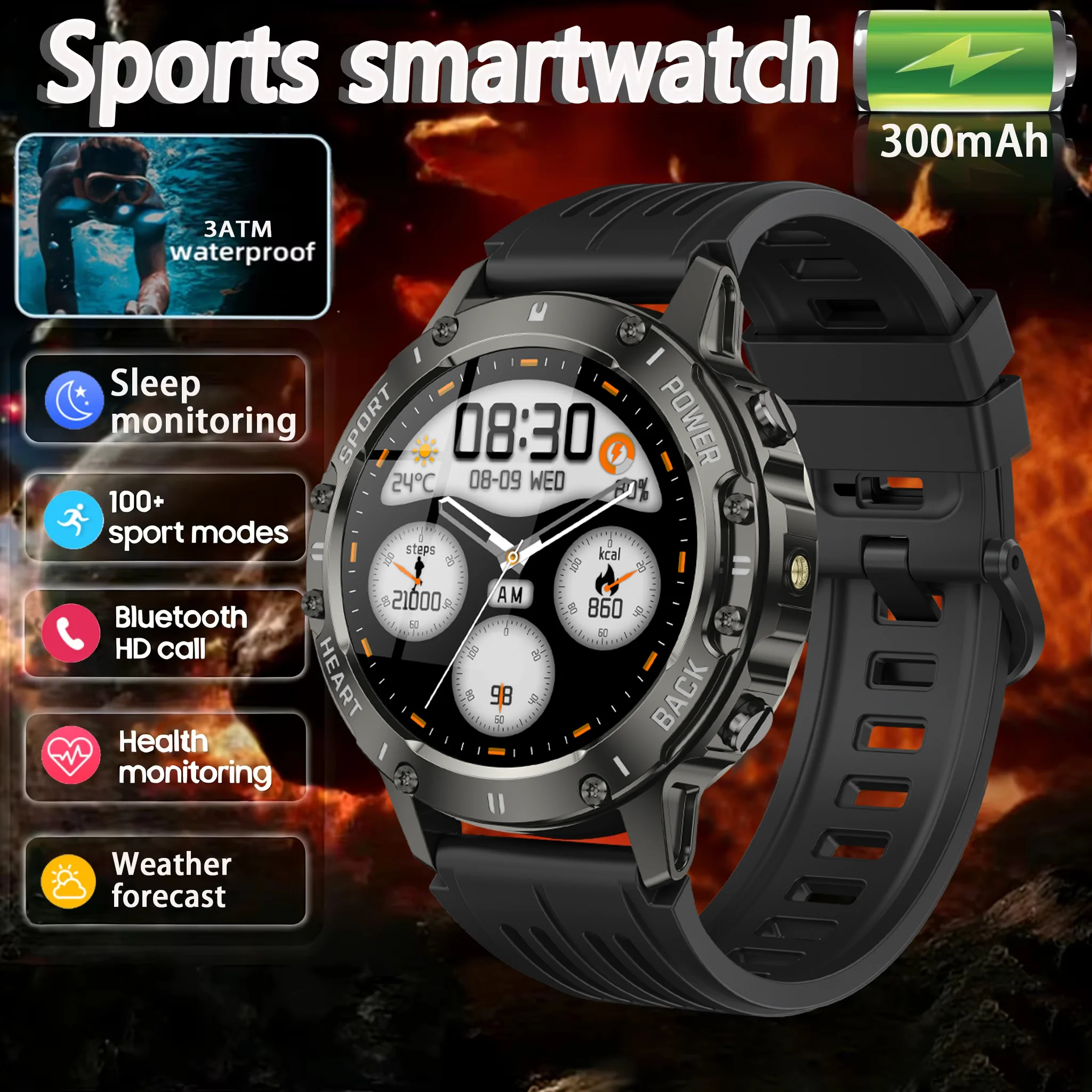 

2025 New Smart Watch Man LED Flashlight 1.39 HD Men's Outdoor Sports Fitness Tracker 300mah Large Battery BT Calling Smart Watch