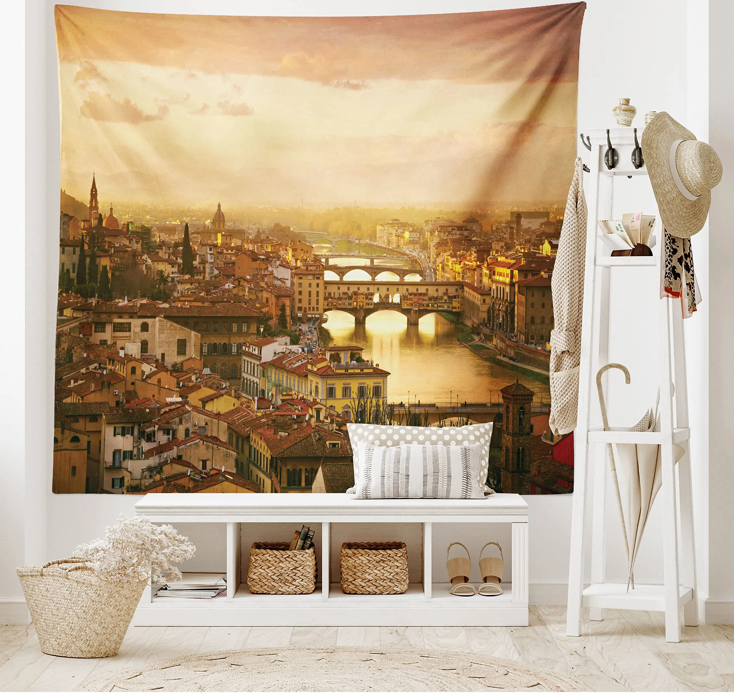 Water Venice Tapestry,Grand Canal and Famous Italian Architecture City Tapestry,Wall Hanging for Bedroom Living Room Dorm Decor