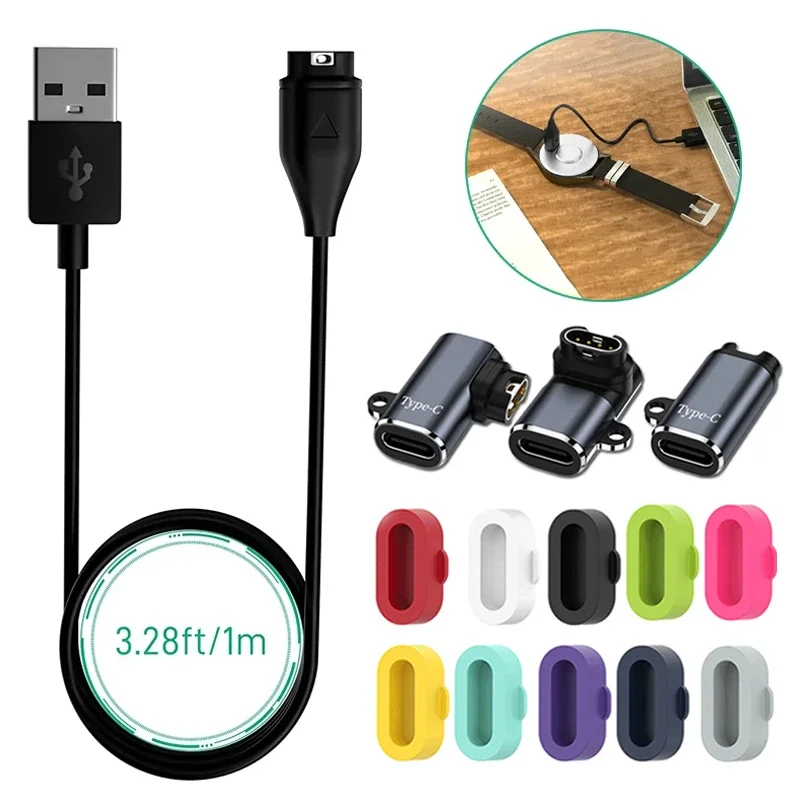 Universal Charging Cable for Garmin Fenix 7 7S 7X 6 6S 6X Forerunner 255 955 For USB Type C IOS Charger OTG Adapter Dust Plug