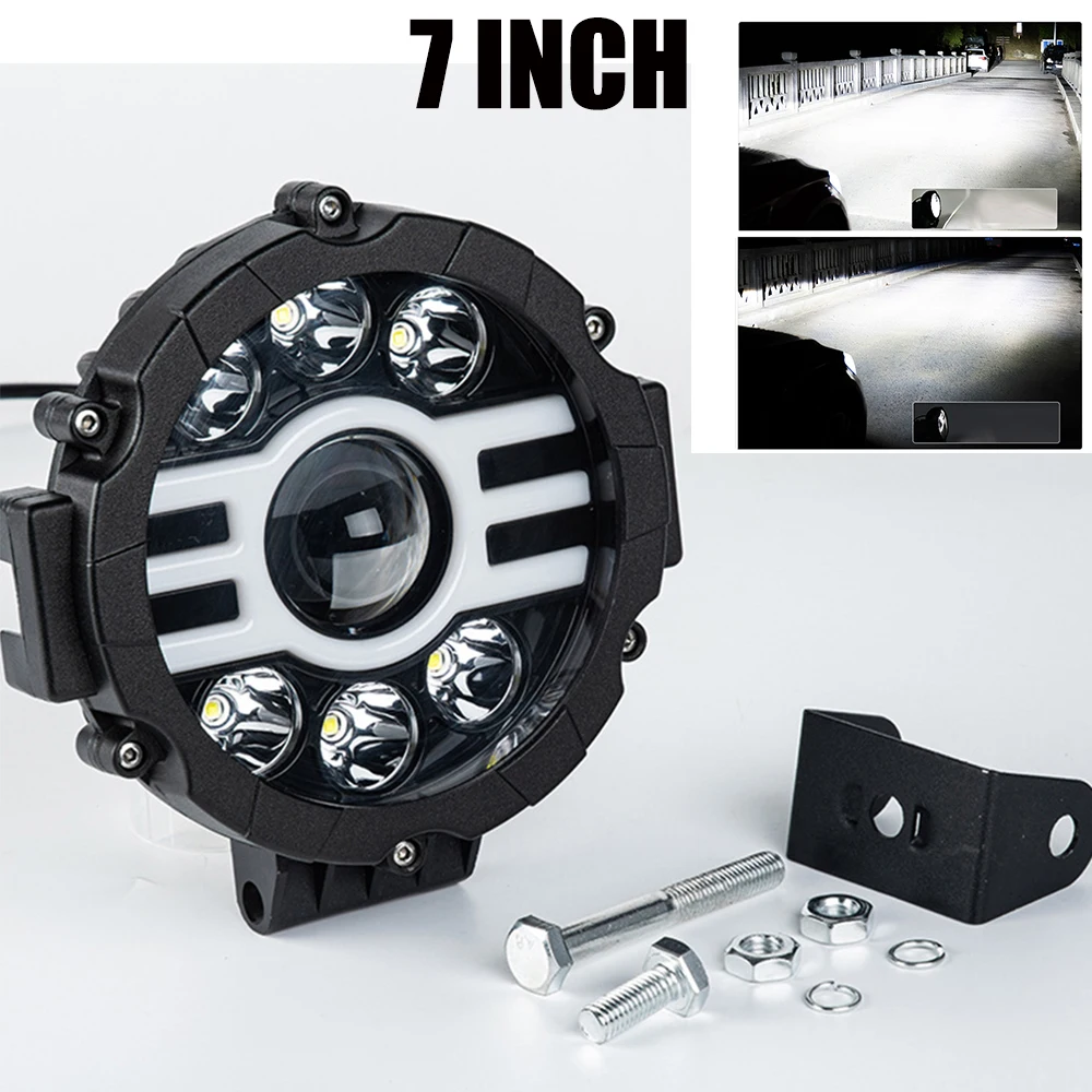 Car 60W 7 Inch White DRL LED Work Light Spotlight Off-Road Headlight Projector Driving Fog Light Truck SUV ATV 4X4 Accessories