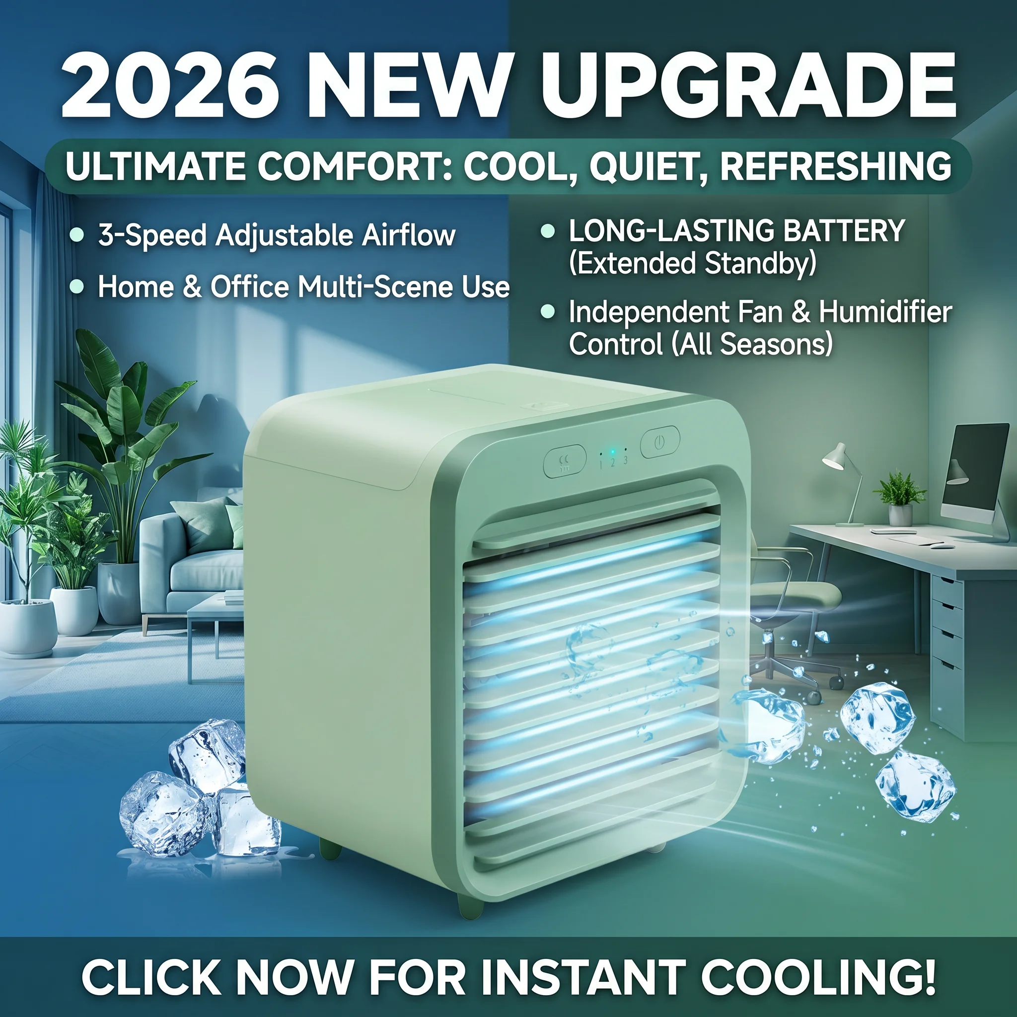 2026年新型アップグレード版ポータブルエアコンファンusbデスクトップファン充電式ミニ加湿器クーラーテーブル冷却ミストファン