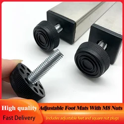 4Pcs Square Adjustable Foot Mats With M8 Nuts Pipe Plug Rectangle Furniture Tube Cover Table Chair Leg Heightening Feet Pads