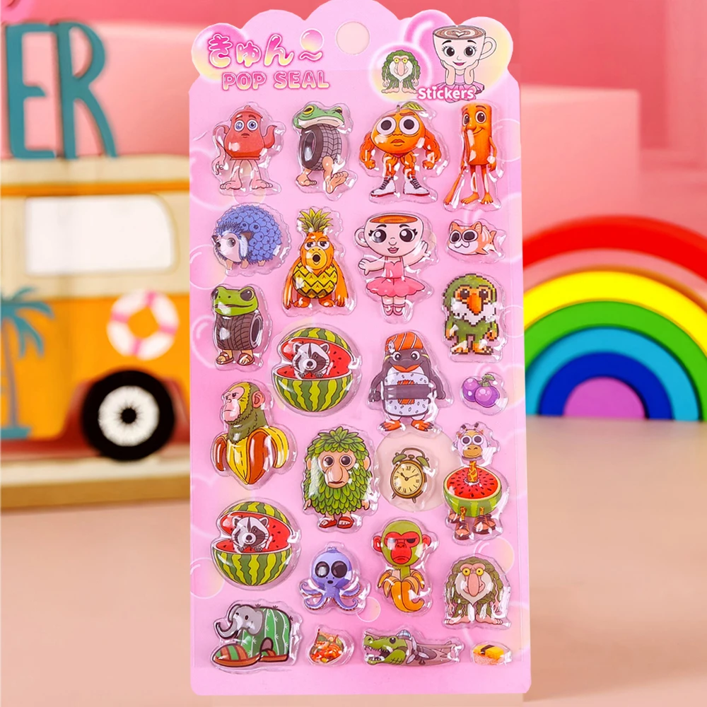 4 pièces Tung Tung Tung Sahur 3D gonflé autocollants italien cerveau Animal bulle décalcomanies cahier réfrigérateur téléphone autocollant décoration jouets