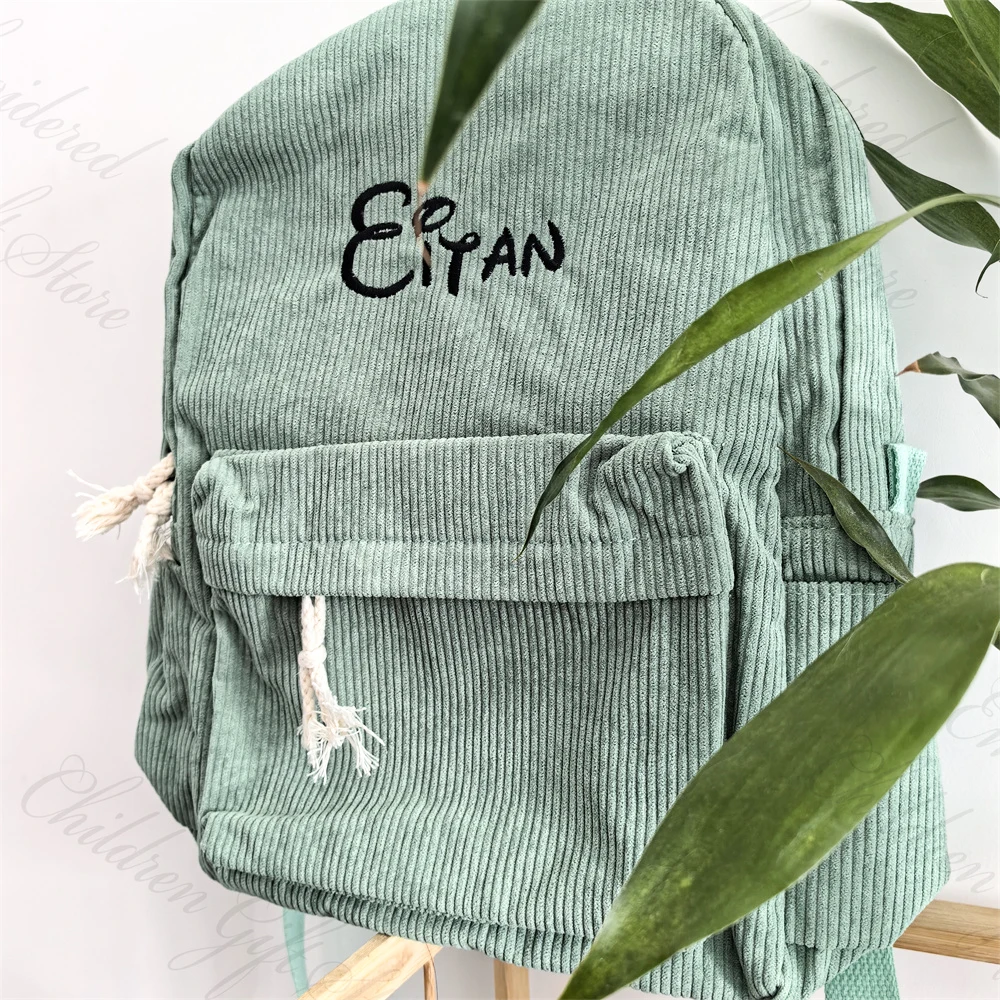 Custom Name High School Student Schoolbag Can Embroidered Any Name Teenager's Corduroy Book Bag Personalized Large Travel Bags