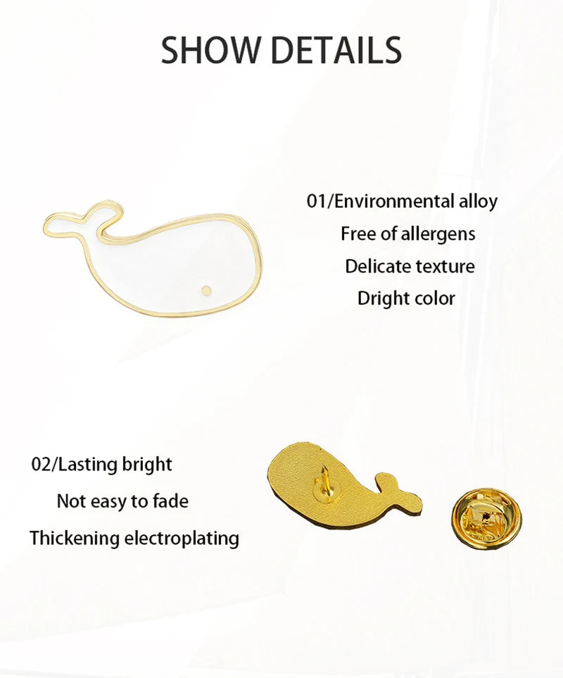 데님 청바지 라펠 브로치, 만화 심플한 흰색 주얼리 선물, 작은 고래 에나멜 브로치, 맞춤형 미니 배지