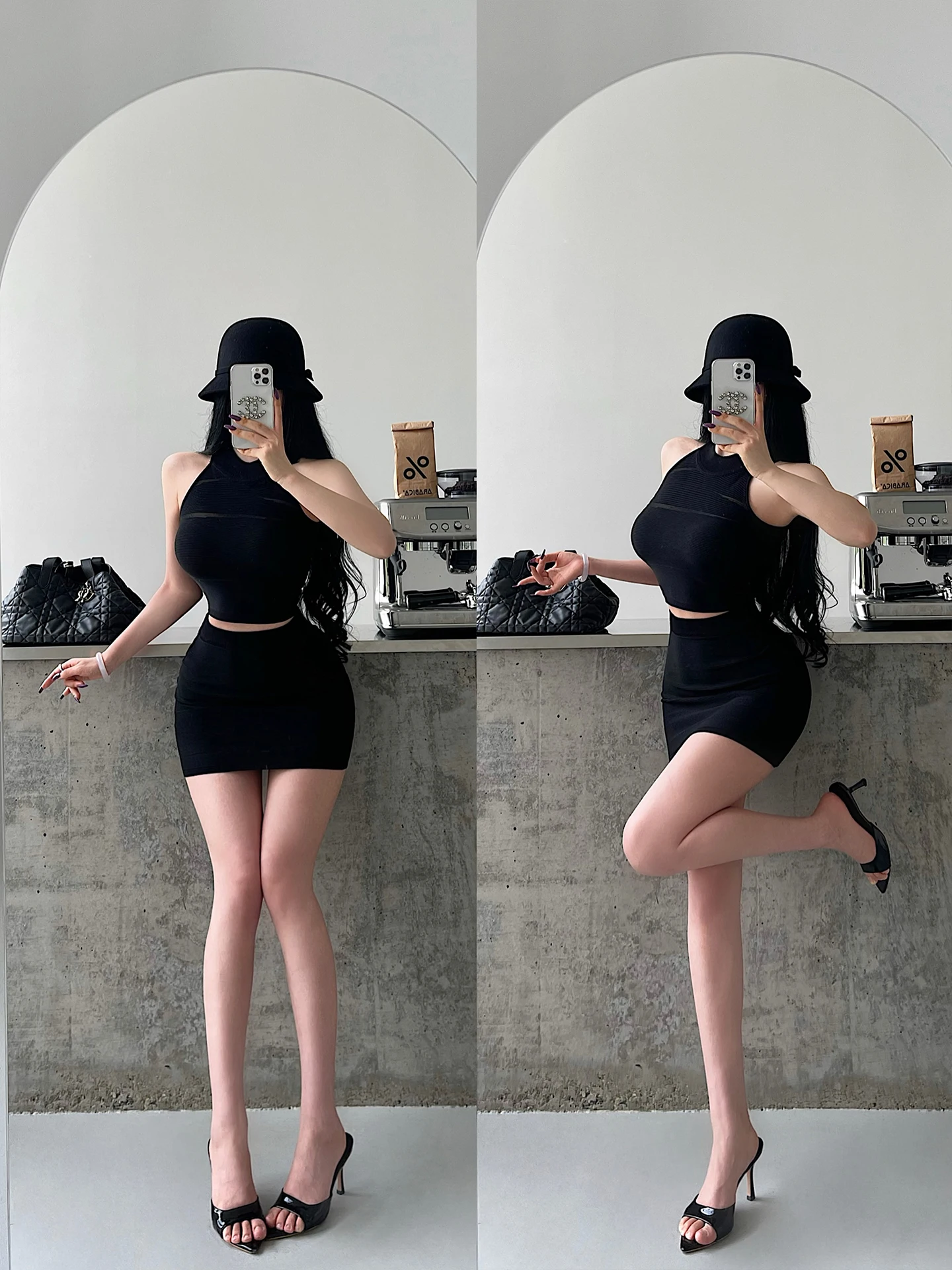 Young Girl Day Pure Desire Sexy Mesh Hollow out Sleeveless Knitted Vest High Waist Bodycon  Skirt Two Piece Set for Women image 5
