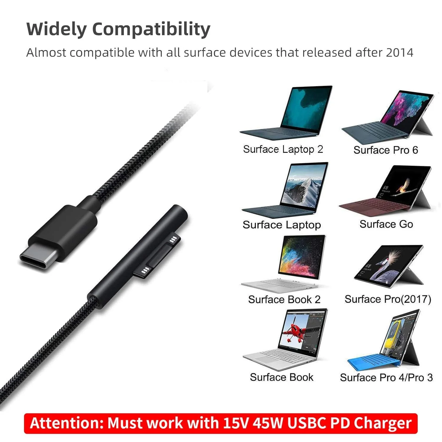 Surface Connect to USB-C 充電ケーブル 15V/3A Microsoft Surface