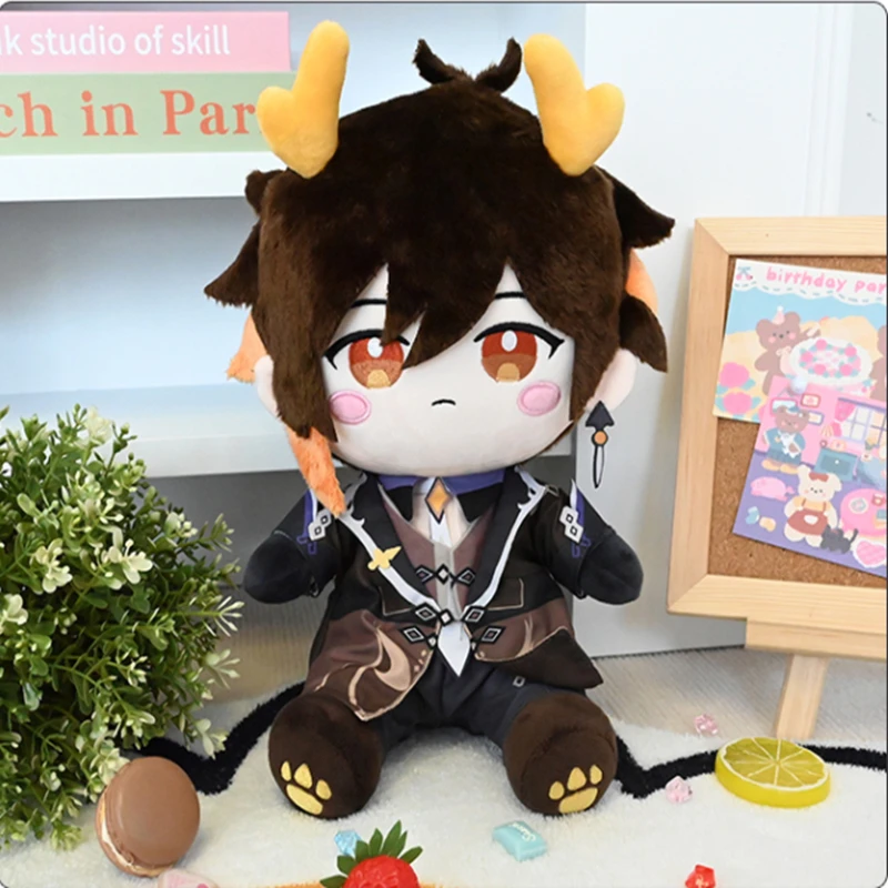 

Anime Plush Pillow Game Genshin Impact Morax Zhongli Cosplay Dress Up Doll Cotton Toys Halloween Decorations Kids Xmas Gift