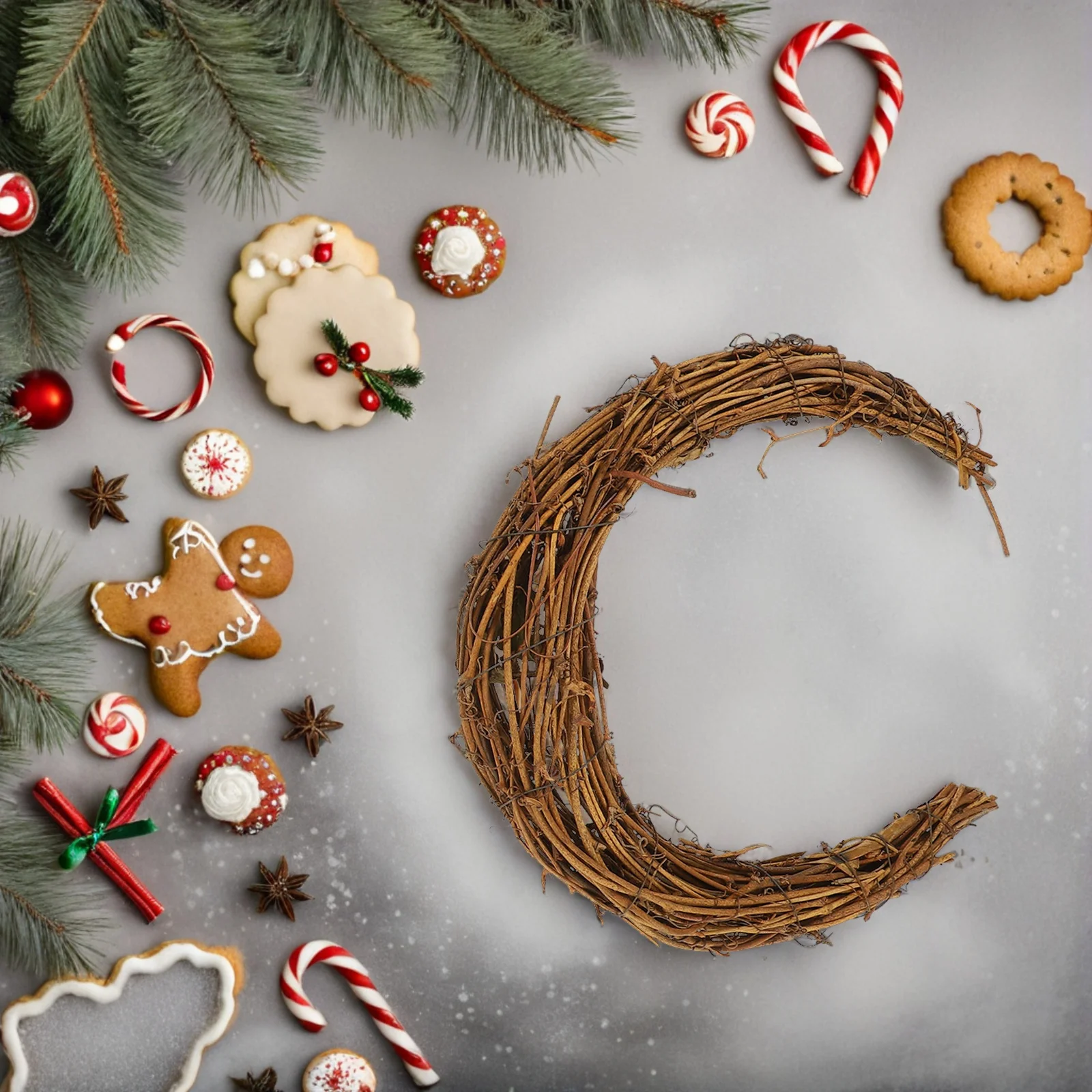 

3Pcs Moon Shape DIY Rattan Wreath Handmade Rings Rustic Home Wall Party Decoration Christmas Garland Frame