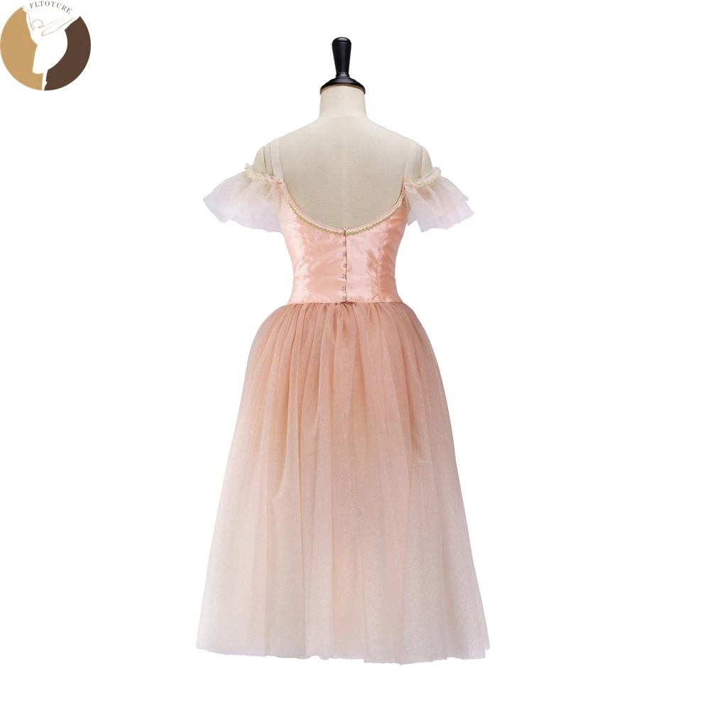 FLTOTURE Professional Orange Ombre Dyed Color Girls Long Dresses Soft 5 Layers Romantic Tutu Suitable For Any Ballet Variation