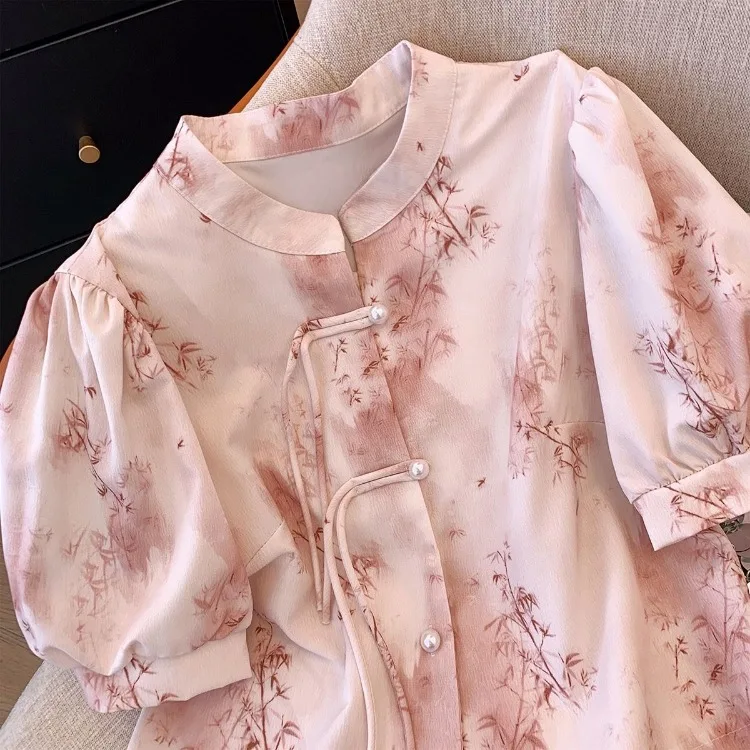 

Новые розовые блузки с принтом тай-дай в китайском стиле, новинка лета 2021, шифоновые Blusas Mujer Y2k, женские рубашки с пышными рукавами в стиле гранж