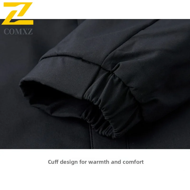 COMXZ الرجال سترة منتفخة 2025 الرياضة مقنعين التزلج السفر الدافئة يندبروف المشي لمسافات طويلة القطن وسادة مبطنة خفيفة الوزن الشارع الحشو معطف