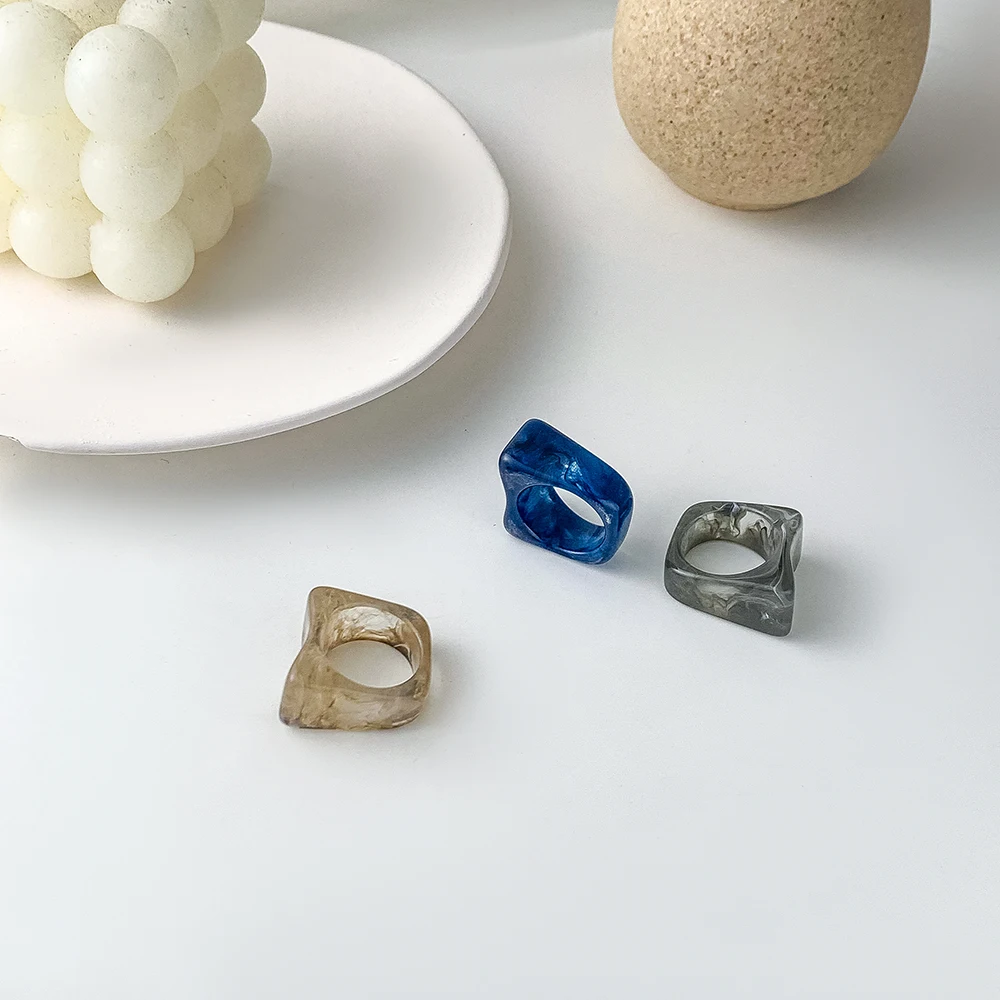 Colorful Transparent Acrylic Resin Rings for Women Girls Fashion Geometric Square Round Chunky Ring Jewelry Gifts 2024 New