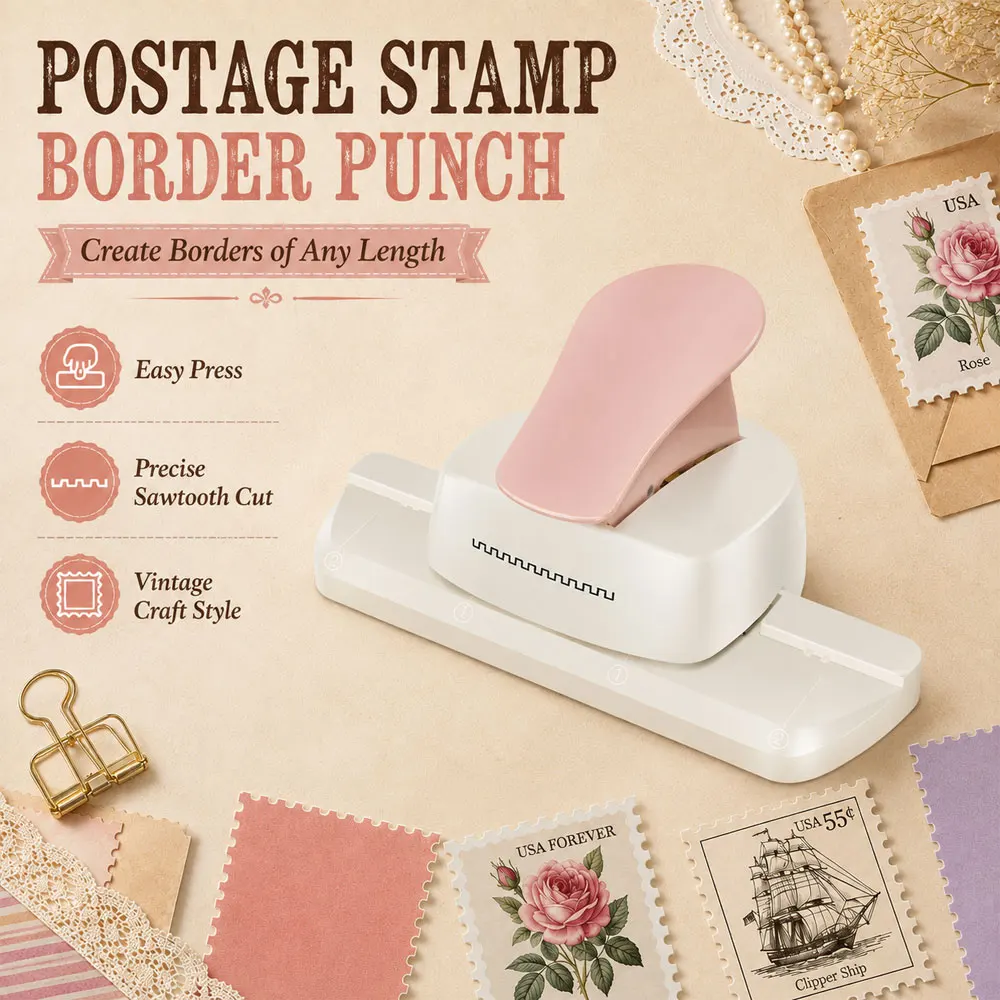 Vintage Postage Stamp Border Punch, Easy-Press Sawtooth Edge Cutter, Durable ABS Tool for Scrapbooking, Cards & DIY Crafts