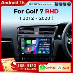 Android 16 Car Radio For Volkswagen VW Golf 7 MK7 GTI 2012-2021 Right Hand Drive RHD Carplay Android Stereo Video Player 2 Din