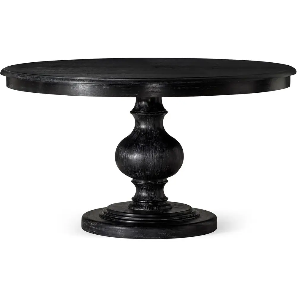 

Antique Black Large Round Wooden Pedestal Table for Dining, Kitchen, or Bistro Use