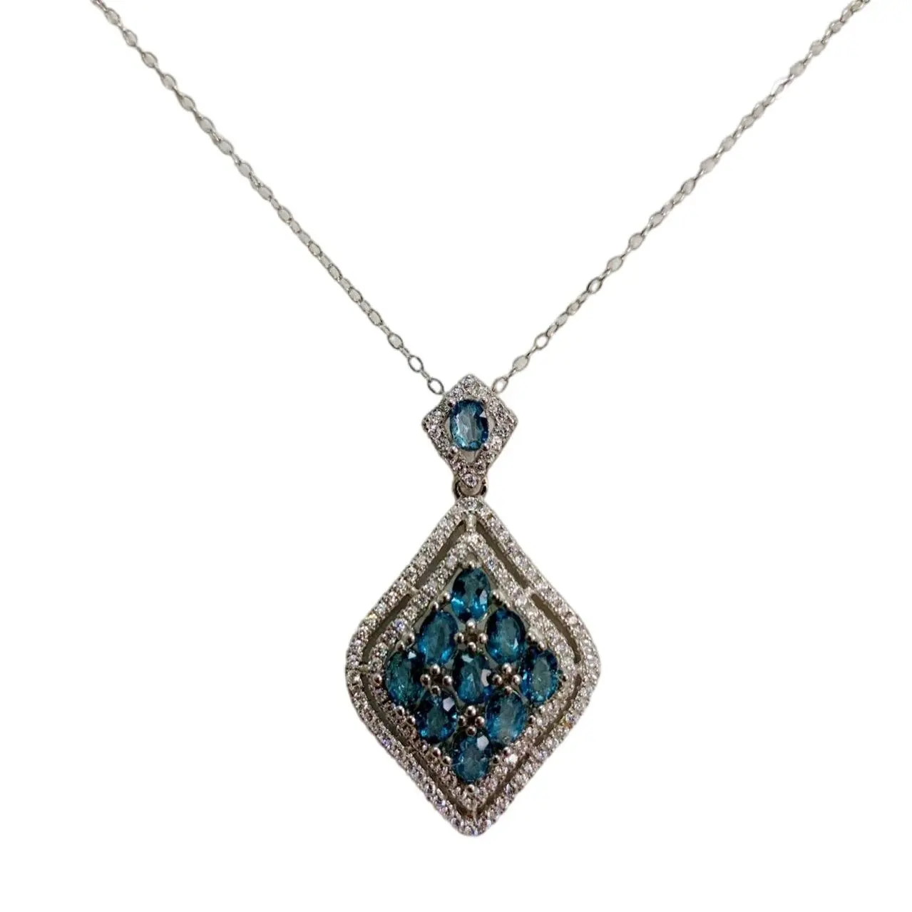 

ZECAA 925 Blue Topaz Fine Jewelry Pendant With Natural London Blue Topaz Gemstone 3*4mm Lady S925 Silver Blue Topaz Pendant