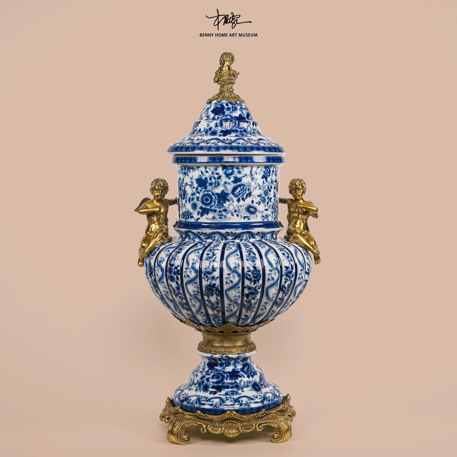 

2025HX67 китайский ретро синий и белый фарфор фарфор инкрустированный медным декоративным покрытием алтарь настольный орнамент для крыльца