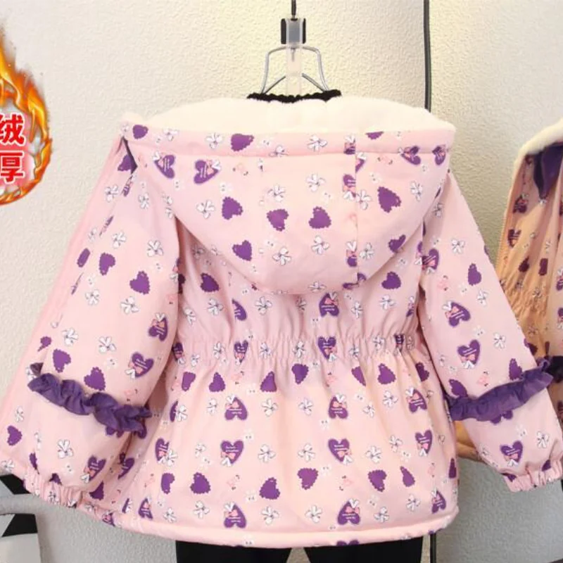 

Хлопковое пальто с принтом Love Bow, повседневный комплект Kawaii, модная детская одежда, стильная кружевная зимняя одежда для девочек, 2025 г.