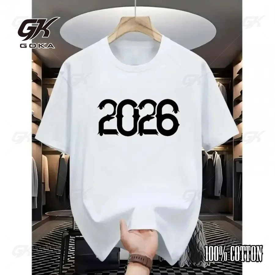 2026 Gothic Number T-Shirt, New Year Graduation Graphic Tee, Hipster Unisex Clothes Black Minimalist Casual Shirt
