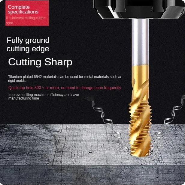 Titanium coated yellow spiral machine tap, m3m4m5m6m8m10m12m114m16 yellow tip tap