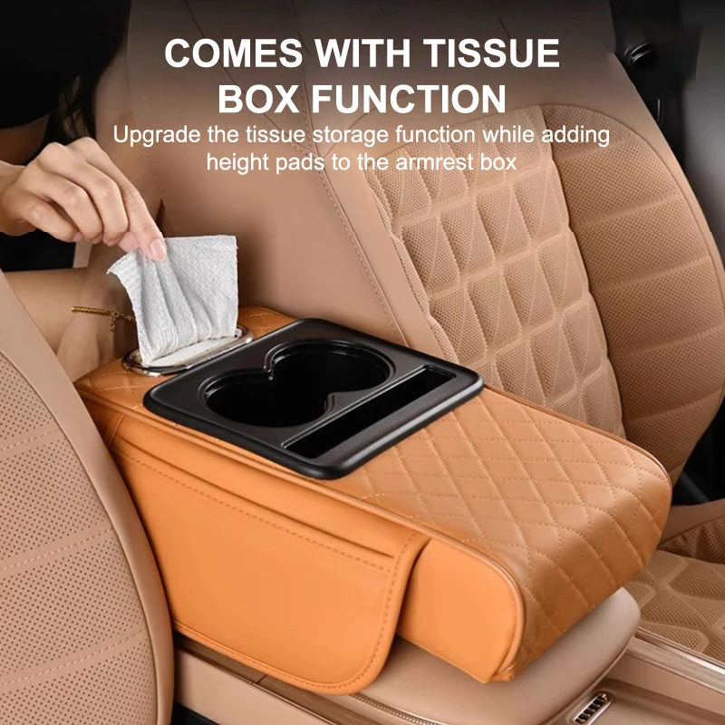 

Car Armrest Seat Cushion With Tissue Box Storage Bag PU Genuine Leather Car Armrest Portable Car Universal Armrest Pillowcase