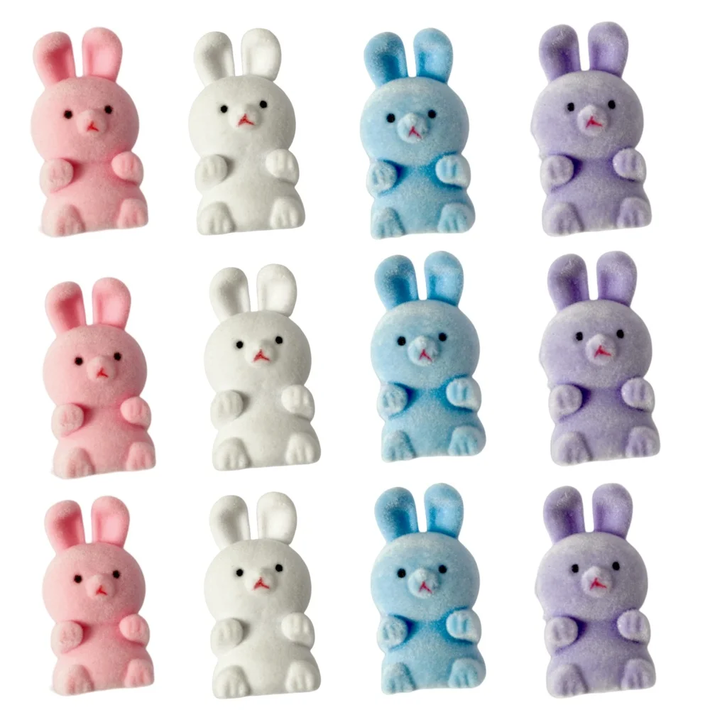 12 Pcs 3D Cartoon Rabbit Charms Flocking Animal Pendants DIY Handmade Supplies for Necklace Keychain Making