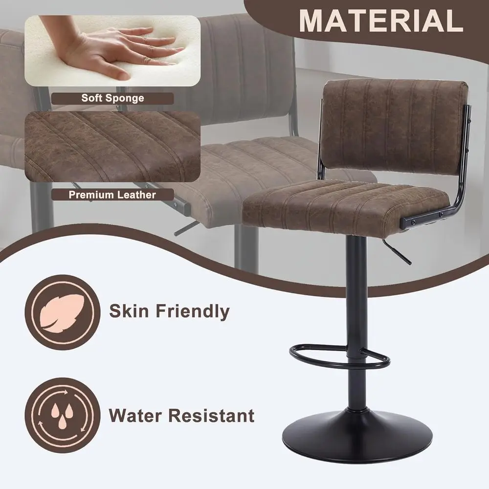 Juego de 2 taburetes de bar giratorios de cuero PU: sillas tapizadas de altura de mostrador con asiento ajustable y base duradera para cocina o ba