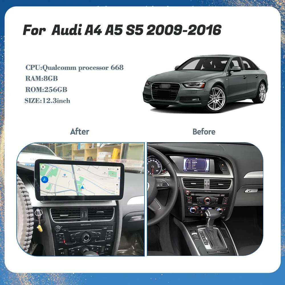 12.3inch Android13 For  Audi A4 A5 S5 2009-2016 Redio GPS Carplay 5G Navigation HD Came  Multimedia Player