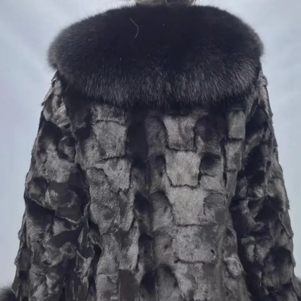 2025 الخريف الشتاء النساء معطف بياقة كبيرة الثعلب الفراء سترة ريال فرو منك ملابس خارجية عالية الجودة الفاخرة الدافئة منتصف طول سترة