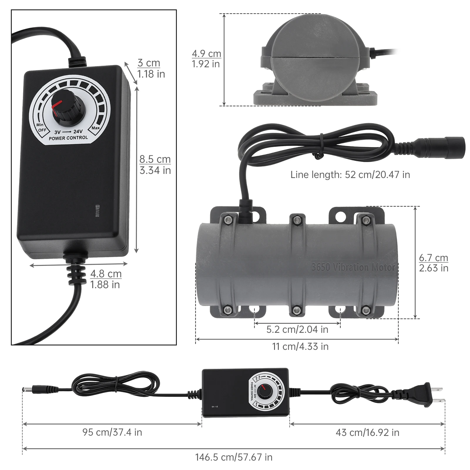 24V DC Vibration Motor 3800RPM Sieve Shaker Rotary Speed Vibration Motor for Massage Bed Vibration Chair with Speed Adapter