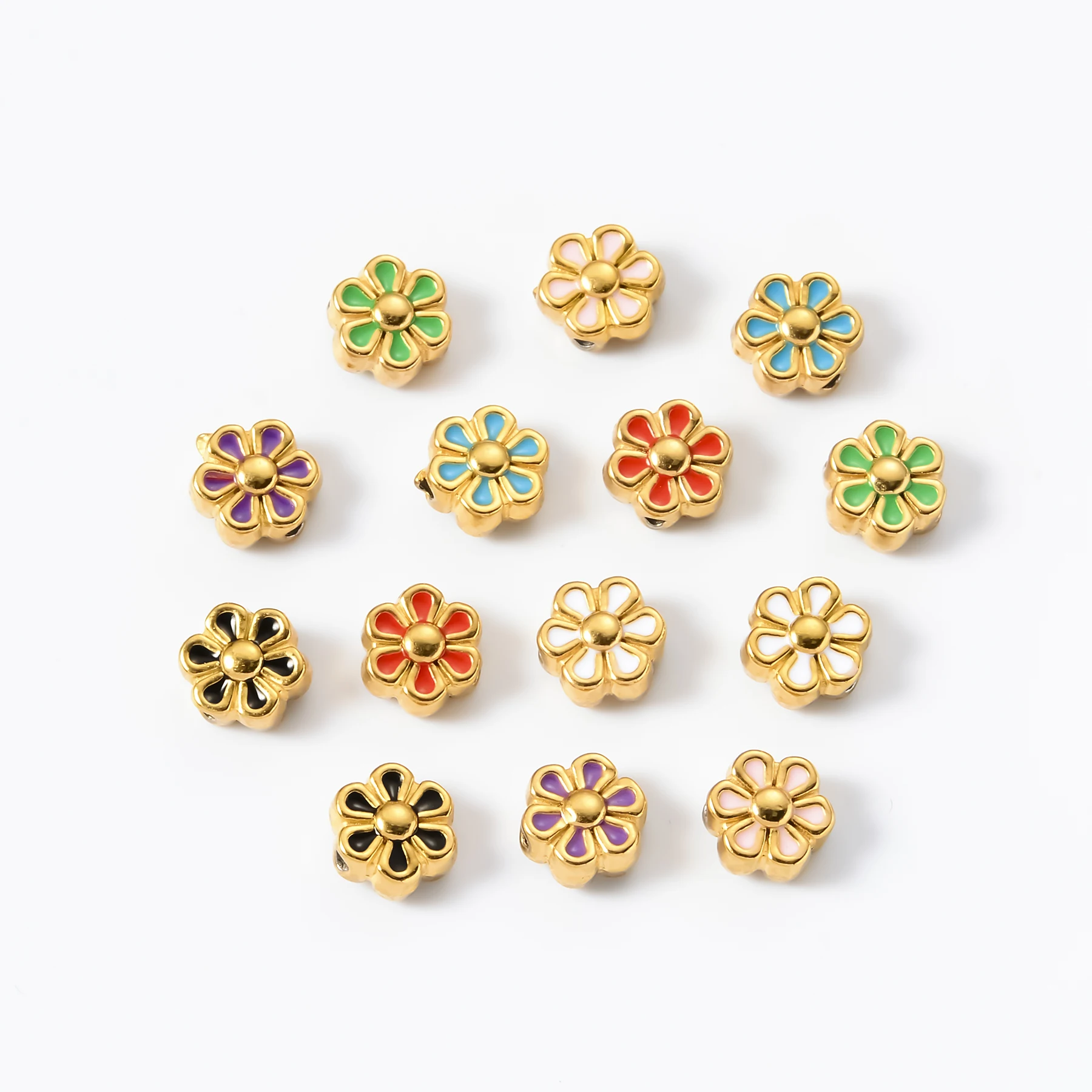 

4pcs/lot Enamel Cute Flower Spacer Beads DIY Necklace Bracelet Stainless Steel Jewelry Findings Accessories Hole 1.2mm
