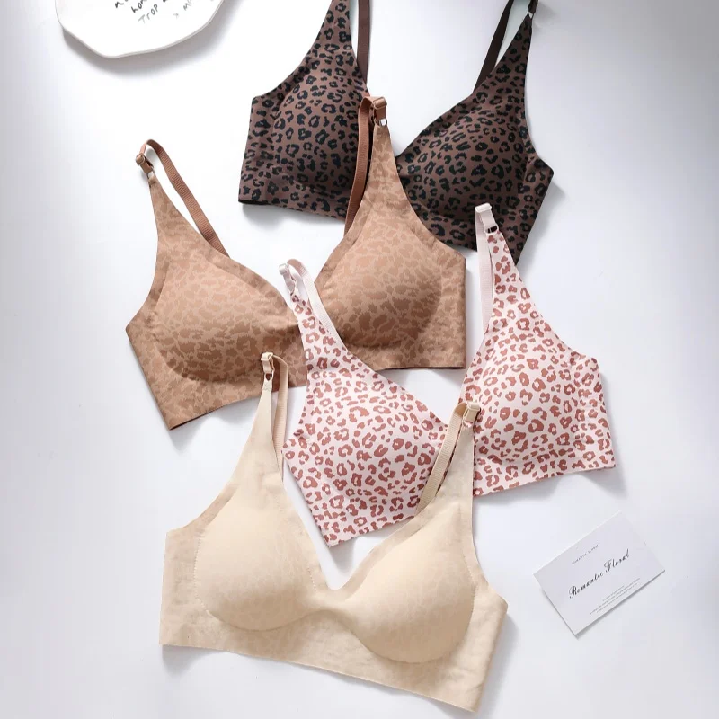 Nahtlose No-Show-BHs für Damen, drahtloser V-Ausschnitt, Bralette mit Leopardenmuster, herausnehmbare Polster, Sportunterwäsche, sexy Dessous, S-5XL – Detail 6
