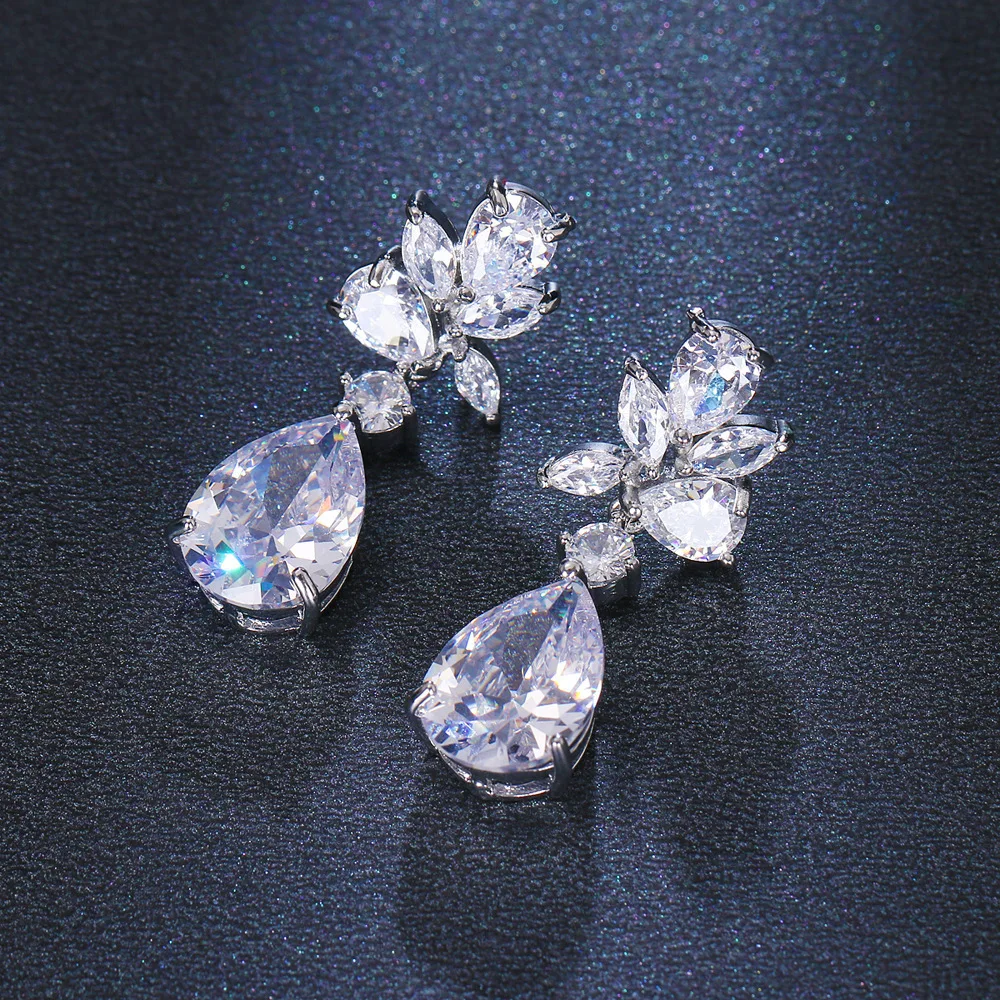 

New Simple and Elegant Dangle Earrings for Women Teardrop Cubic Luxury Bride Wedding Trendy Jewelry