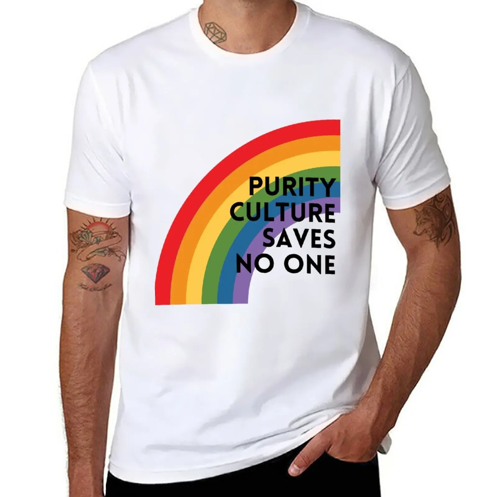 

New Purity Culture Saves No One Rainbow T-Shirt graphics t shirt Tee shirt mens t shirts