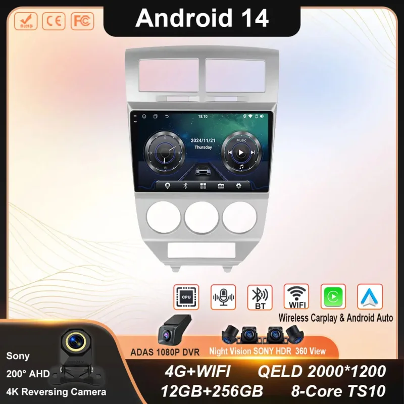 

Android Auto For Dodge Caliber 2007 - 2010 Autoradio GPS Navigation 5G wifi BT Car Multimedia Player Carplay QLED No 2din DVD