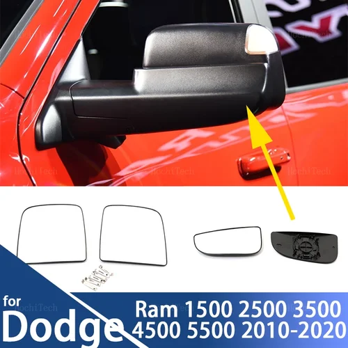 Espejo de conducción o pasajero para Dodge Ram 1500 2500 3500 4500 5500 2010-2020, lente de cristal de espejo retrovisor calefactable lateral derecha o izquierda