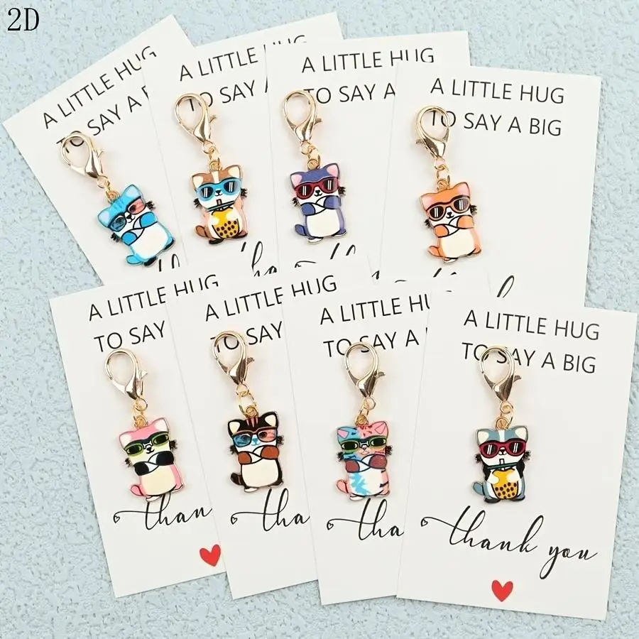 1/5/10/20/50/100pcs 2D Flat - s 2D Cute Cat Keychain Set, Thank You Greeting Cards And Charming Cat Keychains, Fun Charms for Wa