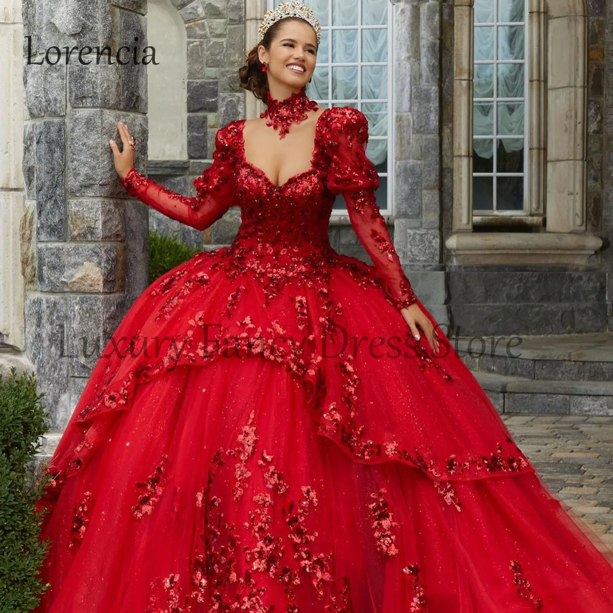 Robe Quinceanera avec appliques de paillettes superposées, Sweet 16, 15 perles, fleurs 3D, tulle mexicain, robe formelle en fibre, éducative, 15 Anos