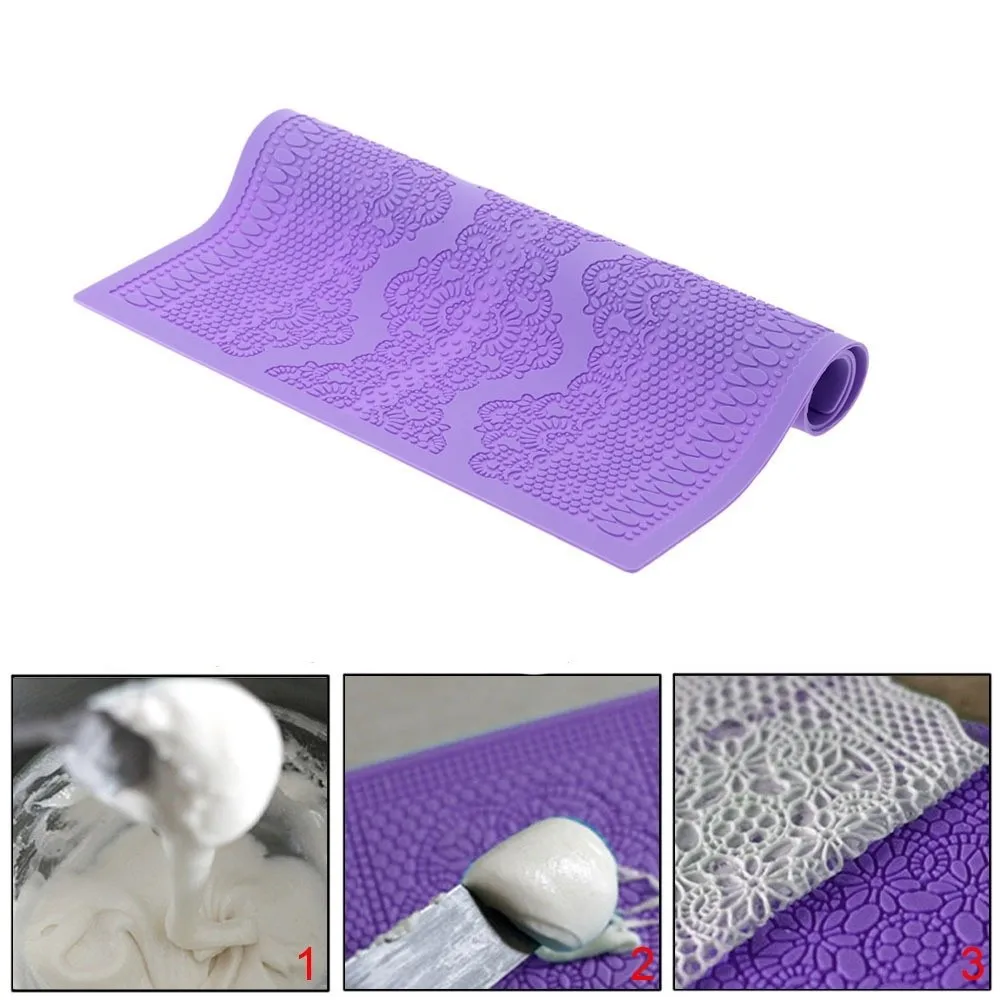 Reusable Flower Silicone Lace Mold Non Stick Fondant Cake Decorating Mat Big Round Cake Border Baking Mat Sugar Paste