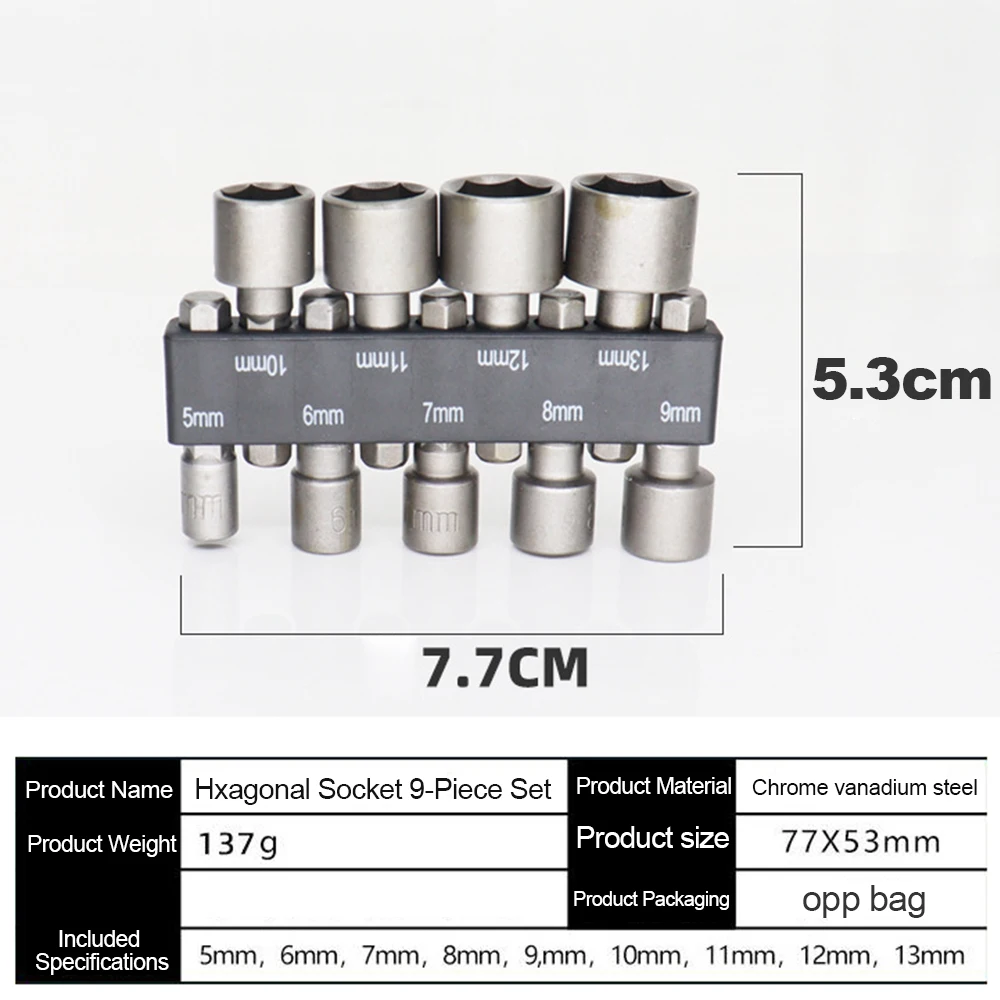 9/14PCS Socket Inner Hexagonal Wrench Hexagonal Handle Screwdriver Socket Extension Rod Pneumatic Screwdrivers Insert Tools Sets