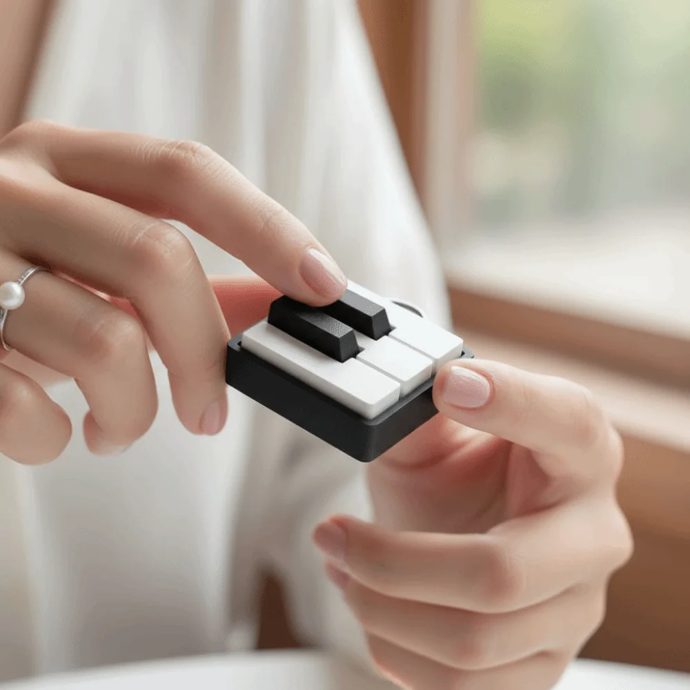 3D Printed Piano Stress Clicker Keychain Portable Design Sensory Fidget Piano Keyboard Clicker Plastic Material Mini Size