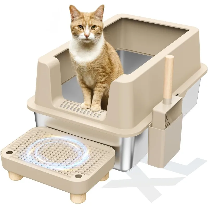 

Stainless Steel Cat Litter Box - Enclosed Litter Box with Lid XL Extra Large Metal Litter Box for Big Cats, High Sided Kitty