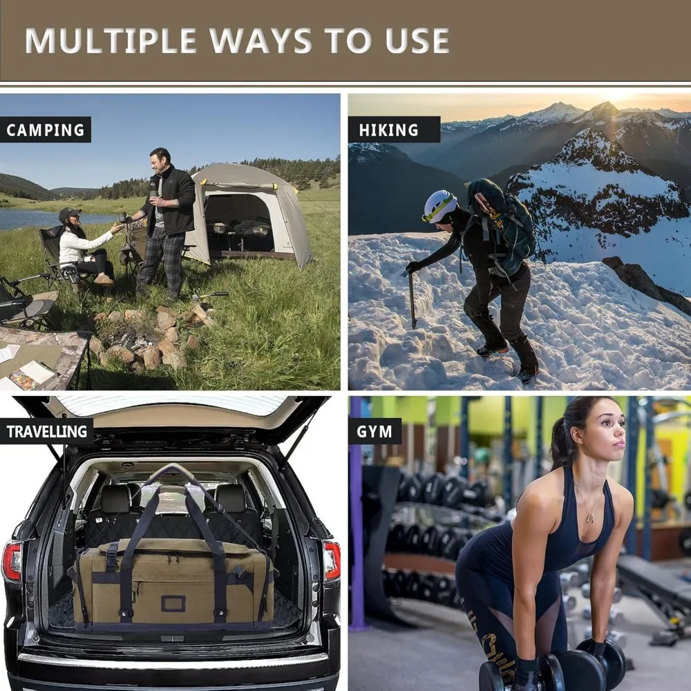 حقيبة من القماش الخشن التكتيكي شديدة التحمل - حقيبة ظهر للسفر قابلة للطي للرجال والنساء، واق من المطر كبير جدًا في صالة الألعاب الرياضية، متينة من الدرجة العسكرية