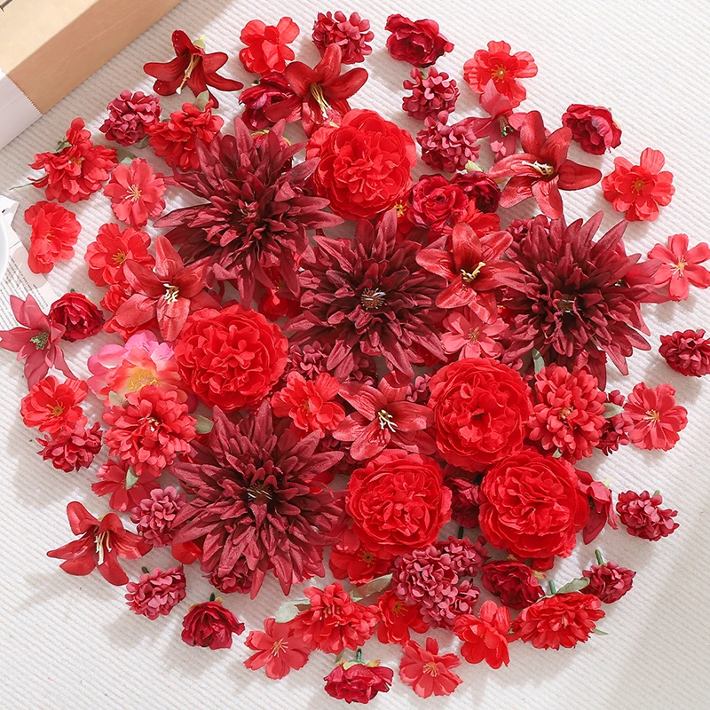 20Pcs Red Artificial Flowers Head for Home Room Decor Craft Wreath Bride Wedding Christmas Decoration Navidad New Year 2025 Gift