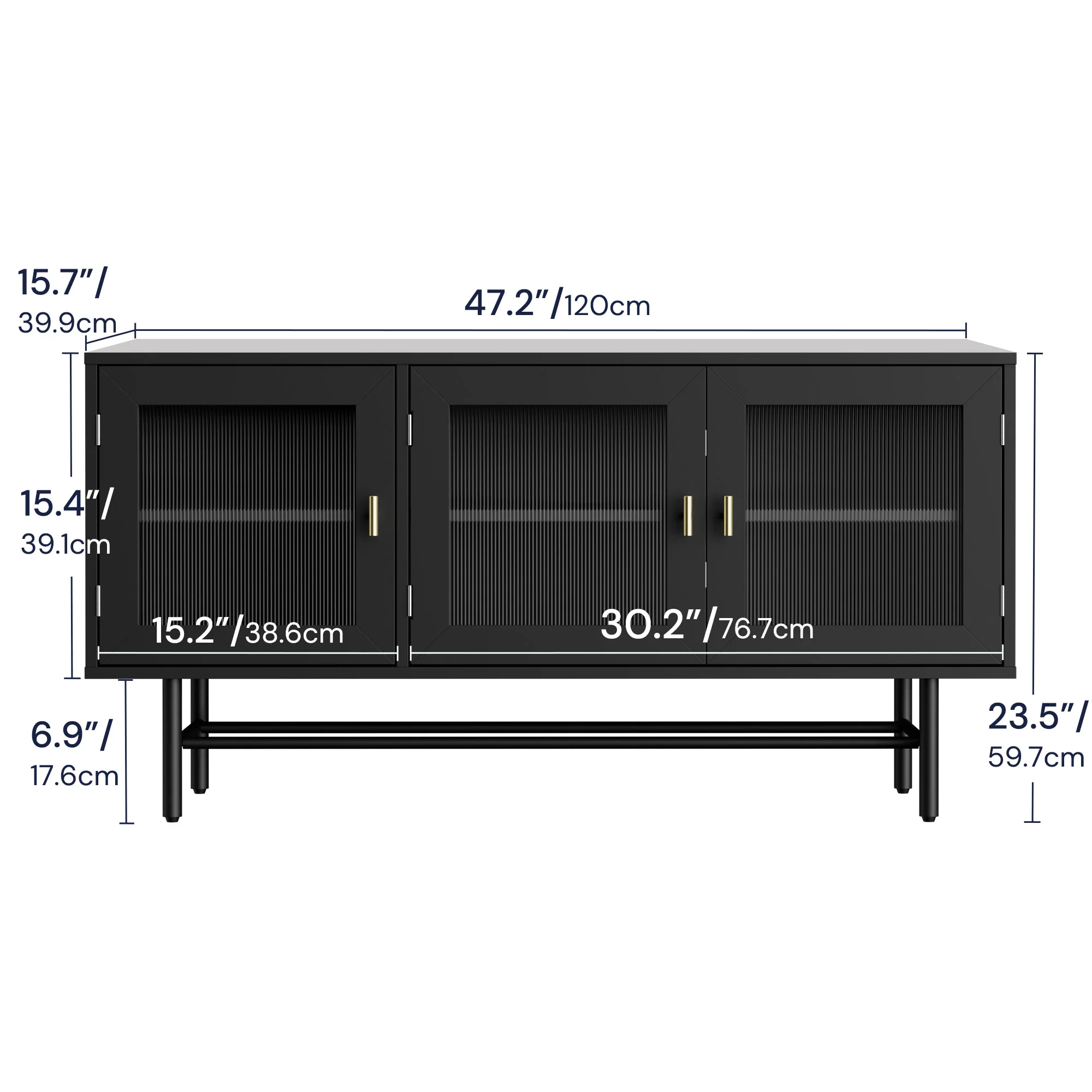 Centre de divertissement TV moderne avec portes en acrylique, meuble TV en métal et bois avec rangement, meuble TV pour téléviseurs jusqu'à 55"