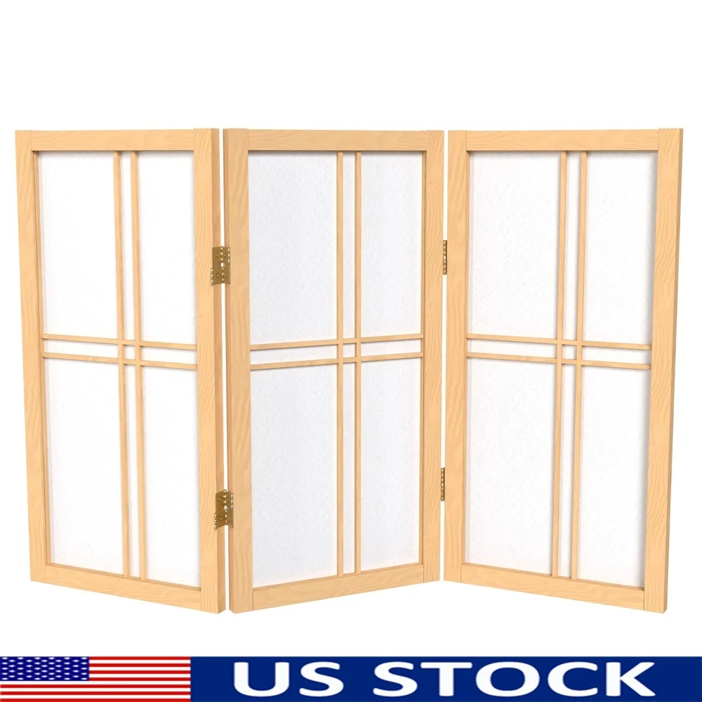 

2ft Tall Desktop Folding Shoji Screen Rice Paper Double Cross Lattice Decorative Accent Home Office Divider Panels